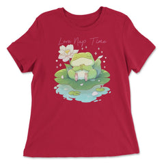 Cute Kawaii Baby Frog Napping in a Waterlily Pad graphic - Women's Relaxed Tee - Red