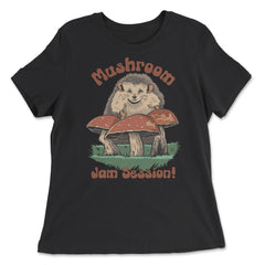 Cute Kawaii Hedgehog Playing Mushroom Drums Cottage Core graphic - Women's Relaxed Tee - Black