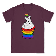 Gay Pride Flag K-Pop Love Hand Gift design Unisex T-Shirt - Maroon