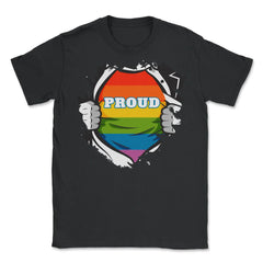 Rainbow Pride Flag Hero Gay design Unisex T-Shirt - Black