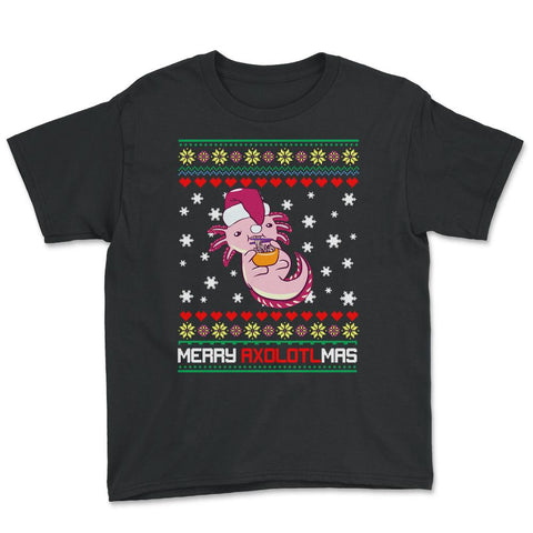 Christmas Kawaii Axolotl Merry Axolotlmas Funny Ugly Xmas print Youth - Black