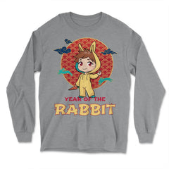Chibi Anime Chinese New Year Rabbit Chinese Aesthetic design - Long Sleeve T-Shirt - Grey Heather