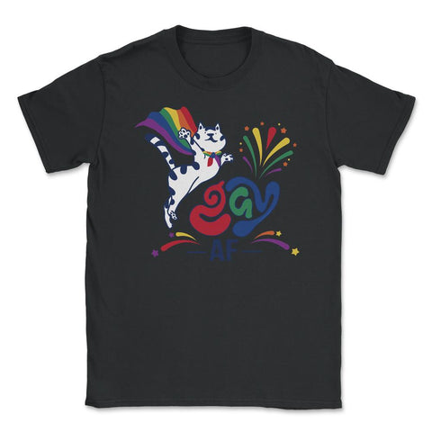 Gay AF Cat Hilarious LGBT Kitten With Rainbow Pride Flag Cap print - Black