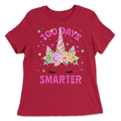 100 Days Smarter 100 Days of School Unicorn Face Costume design - Women's Relaxed Tee - Red