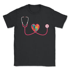 Nurse Autism Puzzle Pieces Heart Stethoscope Nursing graphic Unisex - Black