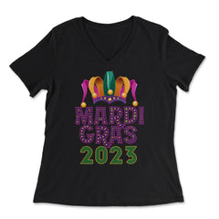 Mardi Gras Jester Hat 2023 Fat Tuesday Celebration design - Women's V-Neck Tee - Black