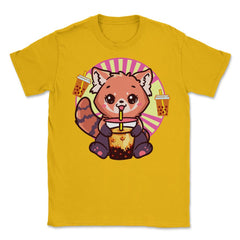 Kawaii Red Panda Drinking Boba Tea Bubble Tea print Unisex T-Shirt - Gold