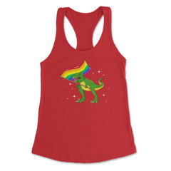 T-Rex Dinosaur with Rainbow Pride Flag Funny Humor Gift design - Red