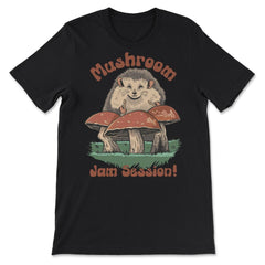 Cute Kawaii Hedgehog Playing Mushroom Drums Cottage Core graphic - Premium Unisex T-Shirt - Black