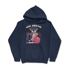 4th of July Cow-abunga, USA! Funny Patriotic Cow design Hoodie - Navy