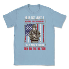 Proud Son to the Nation US Military Soldier with a Rifle graphic - Light Blue