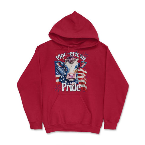 4th of July Moo-erican Pride Funny Patriotic Cow USA product Hoodie - Red