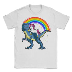 Unicorn Riding a T-Rex Dinosaur Funny Humor product Unisex T-Shirt - White