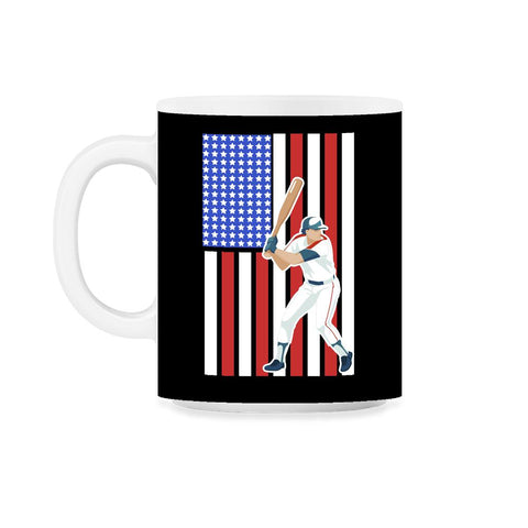 Funny Baseball Batter Hitter USA American Flag Patriotic product 11oz - Black on White