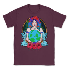 Mother Earth Guardian Holding the Planet Gift for Earth Day graphic - Maroon