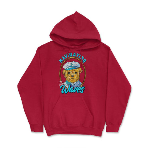 Yorkshire Sailor Navigating the Waves Yorkie Puppy print Hoodie - Red