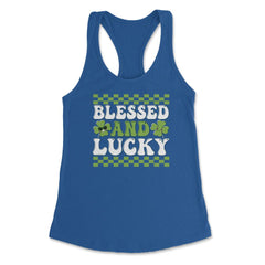 St Patrick's Day Blessed and Lucky Retro Vintage Clovers design - Royal