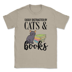 Funny Easily Distracted By Cats And Books Cat Book Lover Gag design - Cream