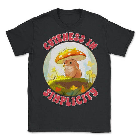 Cottage Core Bunny with Mushroom Hat design - Unisex T-Shirt - Black