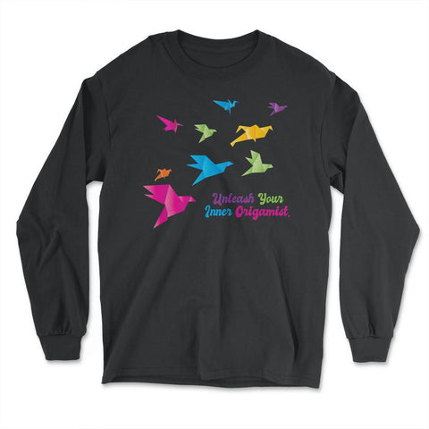 Unleash Your Inner Origamist Colorful Origami Flying Birds product - Long Sleeve T-Shirt - Black
