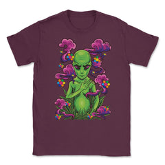 Alien Hippie Smoking Marijuana Hilarious Groovy Art print Unisex - Maroon