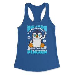 Time to Be a Penguin Happy Penguin with Snowflakes Kawaii print - Royal