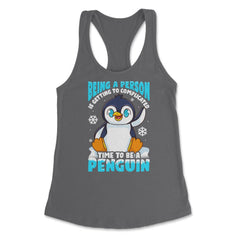 Time to Be a Penguin Happy Penguin with Snowflakes Kawaii print - Dark Grey