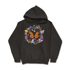 Pollinator Butterflies & Flowers Cottage core Aesthetic product - Hoodie - Black