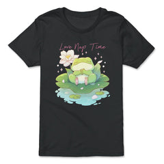 Cute Kawaii Baby Frog Napping in a Waterlily Pad graphic - Premium Youth Tee - Black