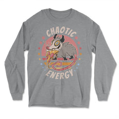 Chaotic Energy Opossum Funny Possum Eating Pizza design - Long Sleeve T-Shirt - Grey Heather