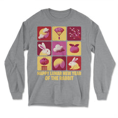 Happy Lunar New Year of the Rabbit 2023 Chinese Tiles print - Long Sleeve T-Shirt - Grey Heather