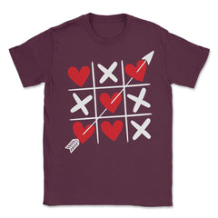Tic Tac Toe Valentine's Day XOXO Hearts & Crosses graphic Unisex - Maroon