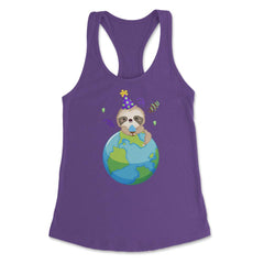 Happy Earth Day Sloth Funny Cute Gift for Earth Day design Women's - Purple