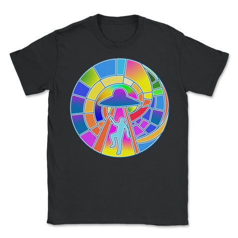 Stained Glass Art UFO Abduction Colorful Glasswork Design print - Unisex T-Shirt - Black