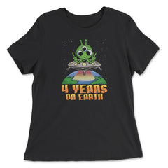Science Birthday Alien UFO & Earth Science 4th Birthday product - Women's Relaxed Tee - Black