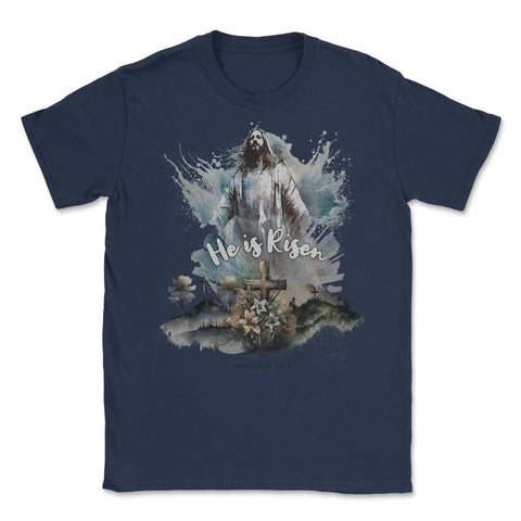 He is Risen Jesus & Christian Cross with Flowers product Unisex - Navy
