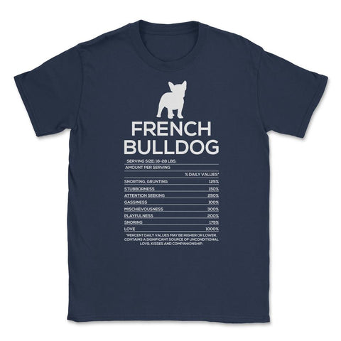 Funny French Bulldog Nutrition Facts Humor Frenchie Lover product - Navy