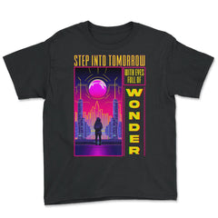 Futuristic Skyline Silhouette Step Into Tomorrow's Wonder print - Youth Tee - Black