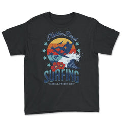 Middles Beach Surfing for Men Retro 70s Vintage Sunset Surf print - Youth Tee - Black