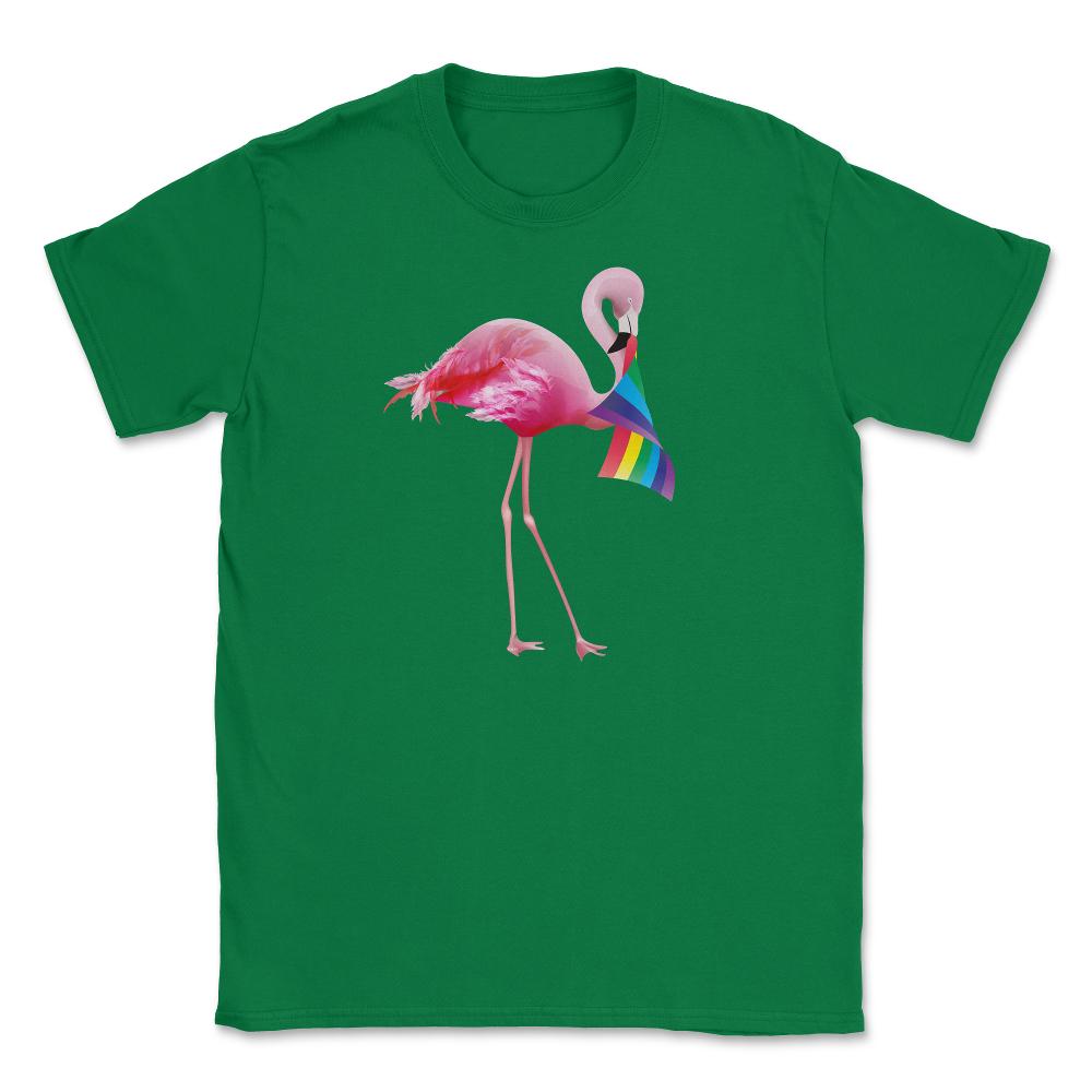 Pink Flamingo with Rainbow flag design Gift graphic Unisex T-Shirt - Green