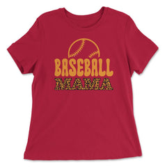 Baseball Mama Mom Leopard Print Letters Sports Funny graphic - Women's Relaxed Tee - Red