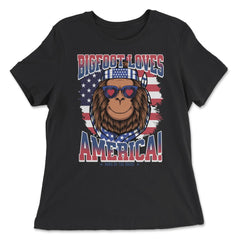 Patriotic Bigfoot Loves America! 4th of July graphic - Women's Relaxed Tee - Black