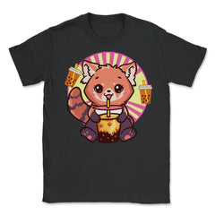 Kawaii Red Panda Drinking Boba Tea Bubble Tea print Unisex T-Shirt - Black