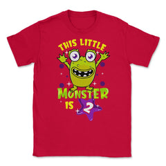 This Little Monster is Two Funny 2nd Birthday Theme design Unisex - Red