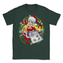 Anime Christmas Santa Girl with Xmas Cookies Cosplay Funny graphic - Forest Green