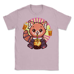 Kawaii Red Panda Drinking Boba Tea Bubble Tea print Unisex T-Shirt - Light Pink