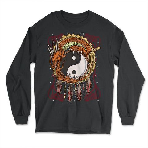 Chinese Dragon & Yin Yang Dreamcatcher Zen Meditation graphic - Long Sleeve T-Shirt - Black