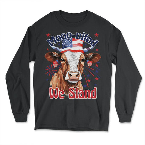 4th of July Mooo-nited We Stand Funny Patriotic Cow USA design - Long Sleeve T-Shirt - Black