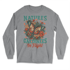 Pollinator Butterfly & Flowers Cottage core Aesthetic product - Long Sleeve T-Shirt - Grey Heather