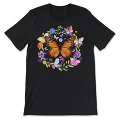 Pollinator Butterflies & Flowers Cottage core Aesthetic product - Premium Unisex T-Shirt - Black